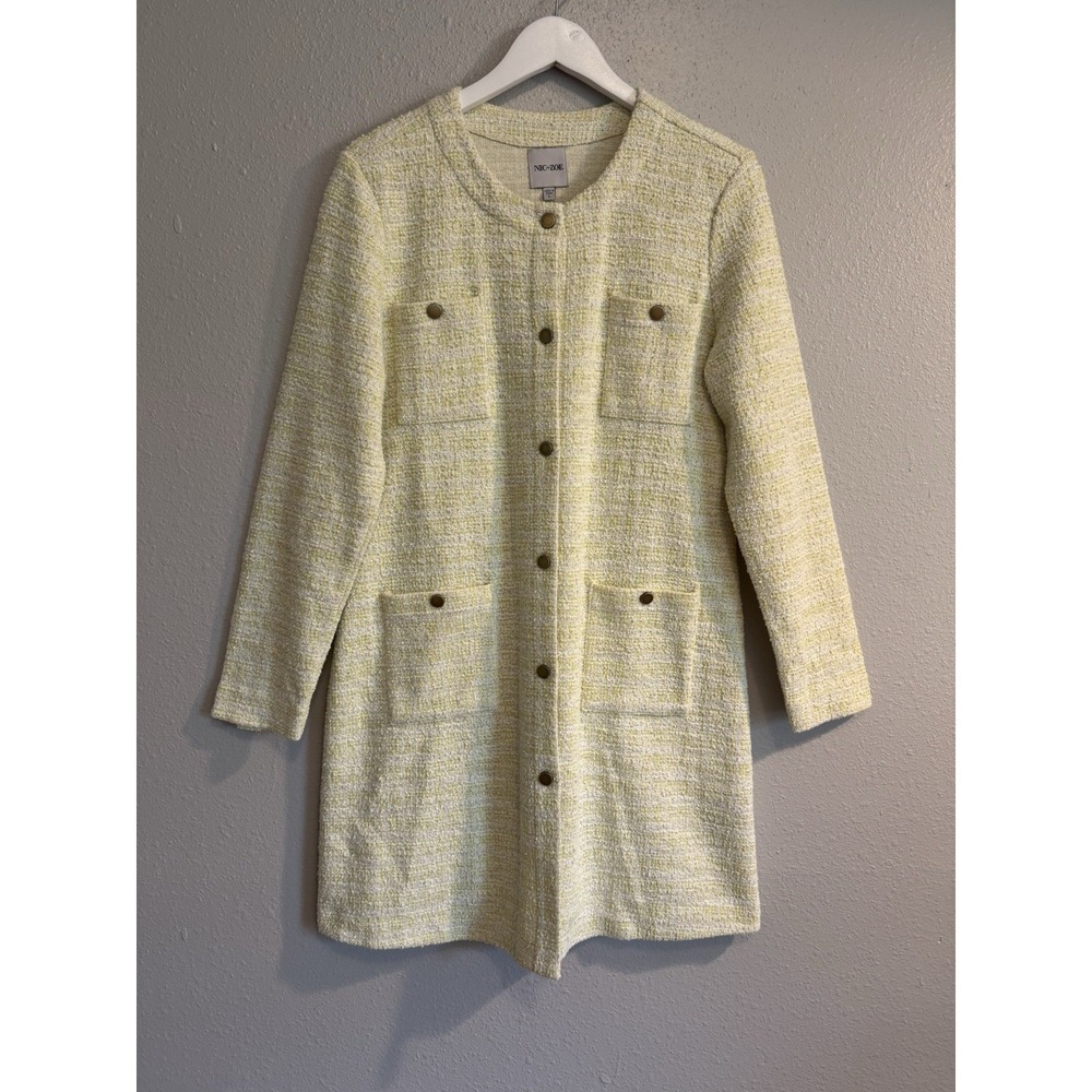 NIC+ZOE Lemon Yellow Tweed Knit Coat Blazer Jacket Cardigan Coatigan L Old Money